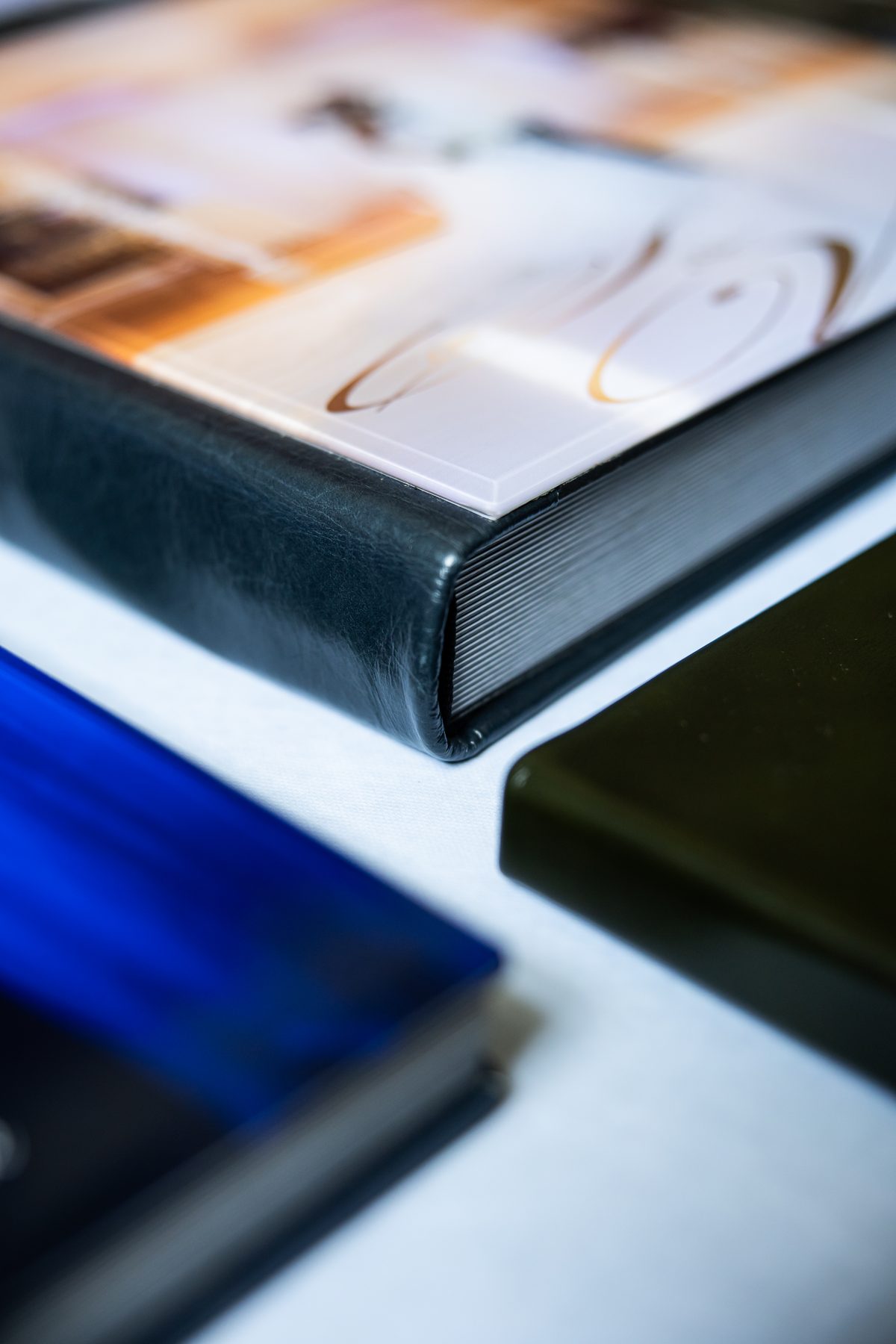 Genuine leather album spine and corner detail
