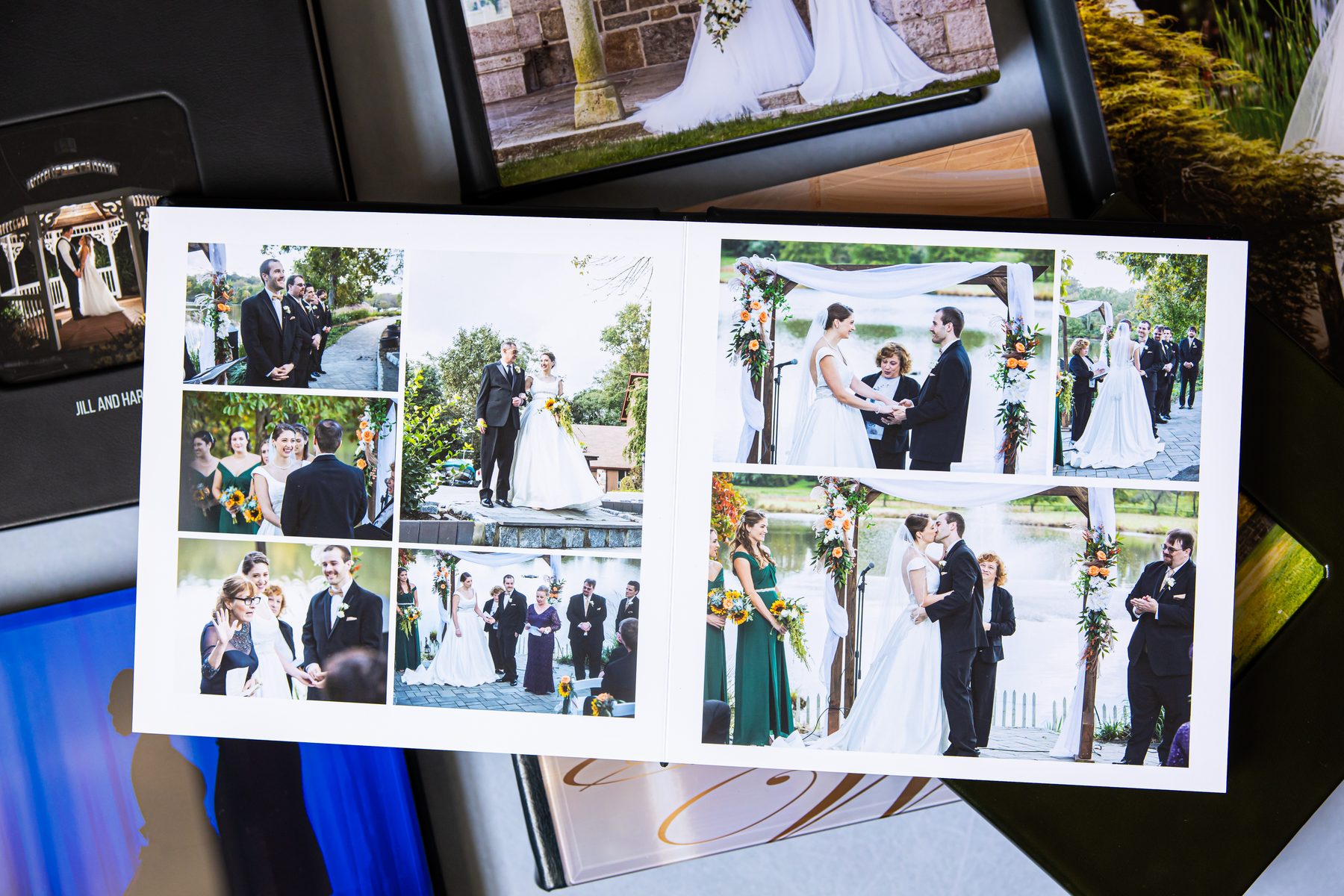 Wedding album ceremony spread open