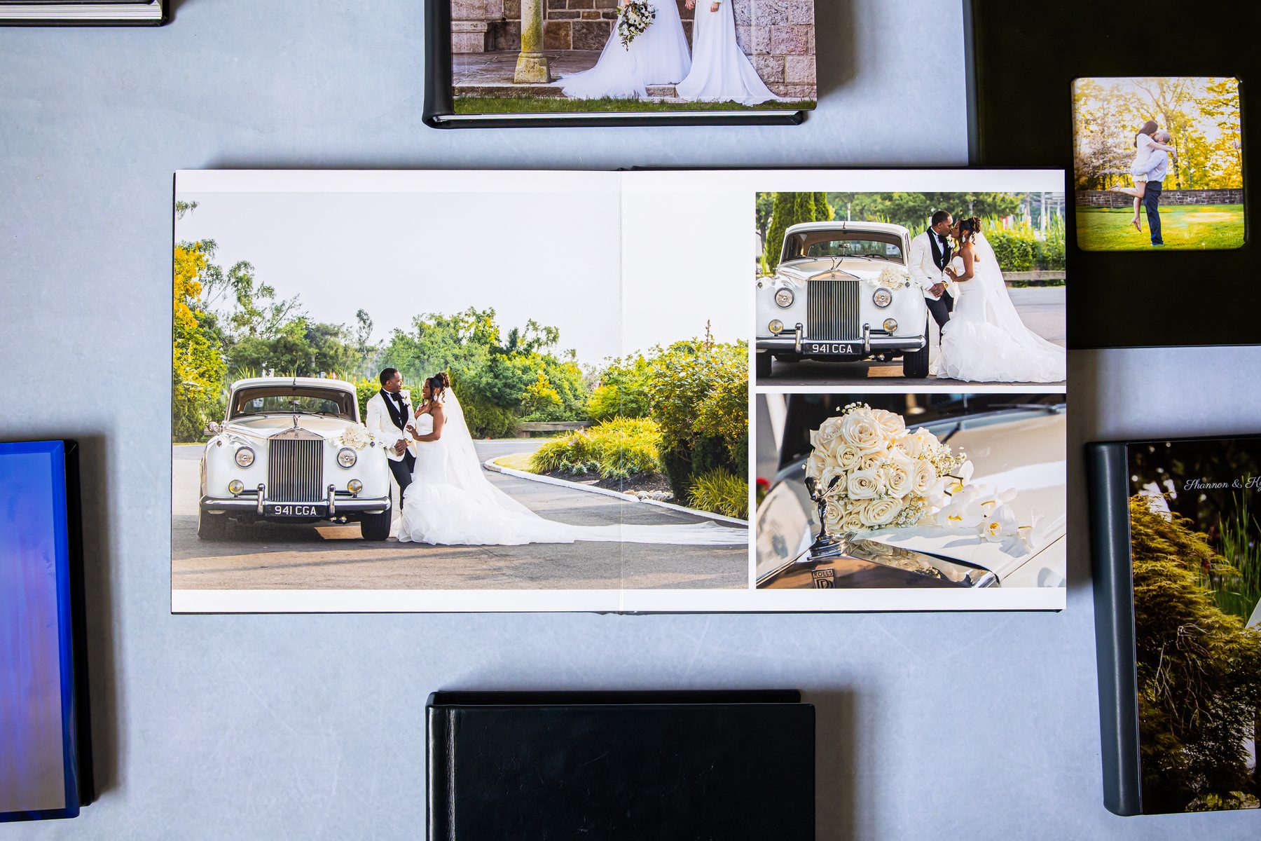 Wedding album gallery spread open